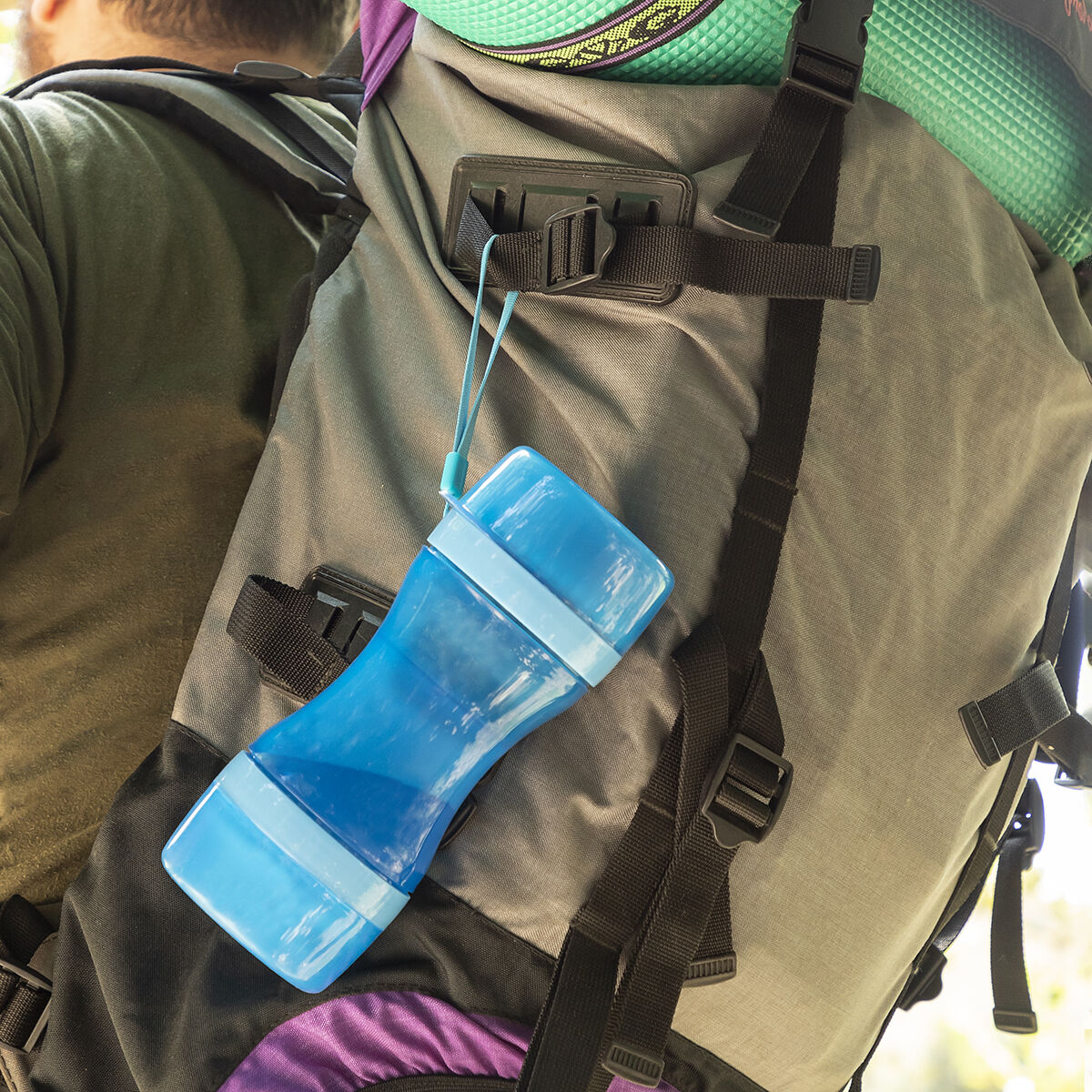Botella 2 en 1 con recipientes para agua y comida para mascotas