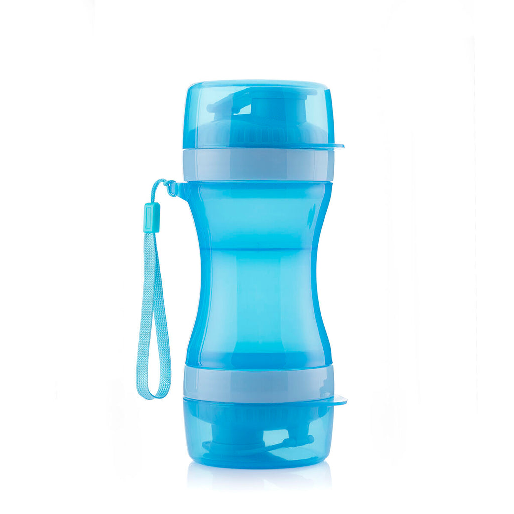 Botella 2 en 1 con recipientes para agua y comida para mascotas